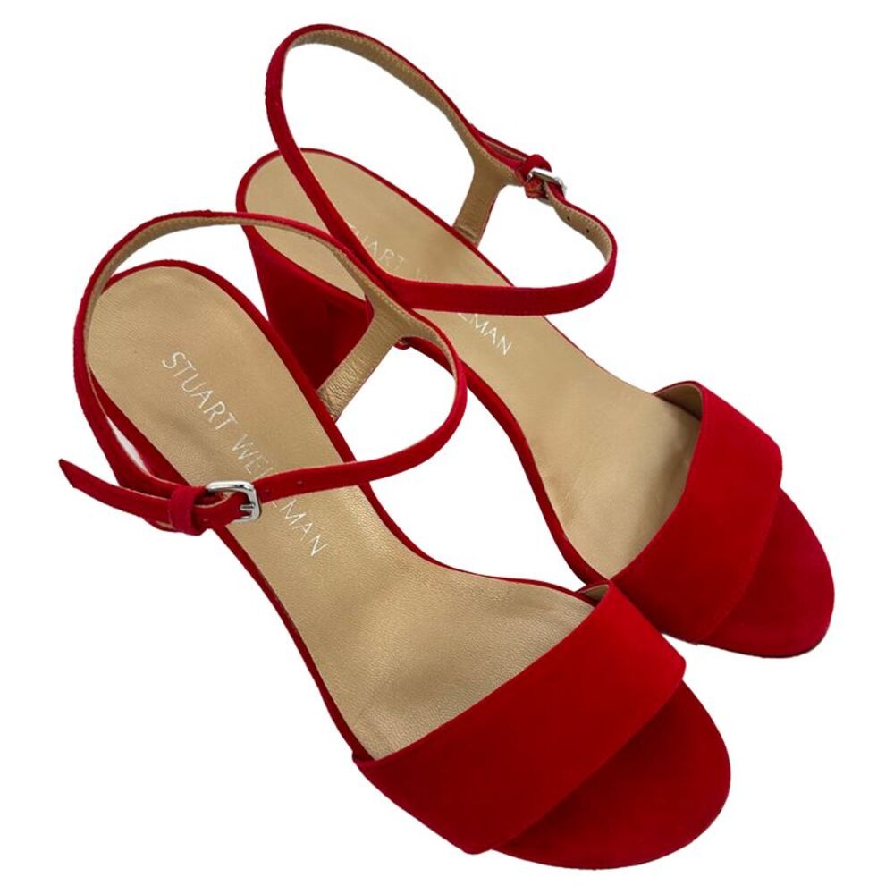 Stuart Weitzman Ankle Strap Sandal Heels in Red Suede - Picture 6 of 12